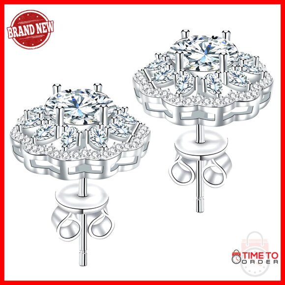 Sterling Silver Moissanite Sunflower Stud Earrings 3 Carats